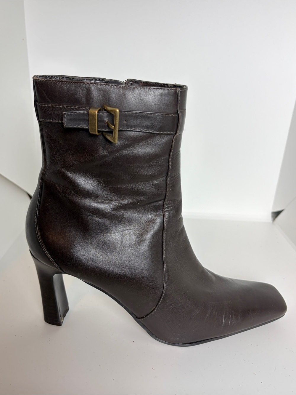 VTG Y2K Bandolino Clara Mid-Calf Square Toe Boot in Brown; Size 8